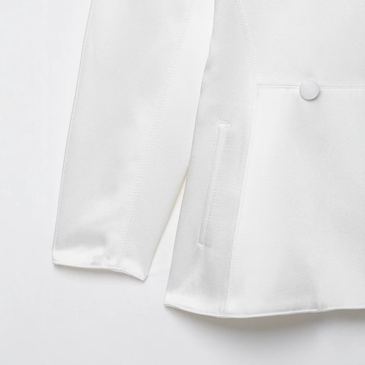 Women's Tailored Double-Breasted Blazer with Stand Collar Mune Fashion