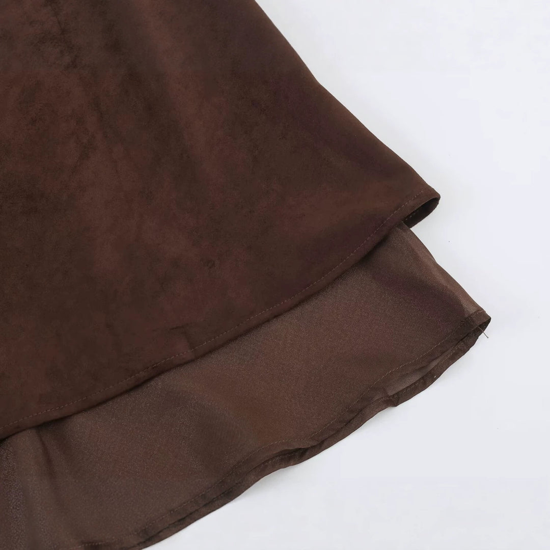 Women’s A-line midi skirt with velour look and chiffon ruffle Mune Fashion