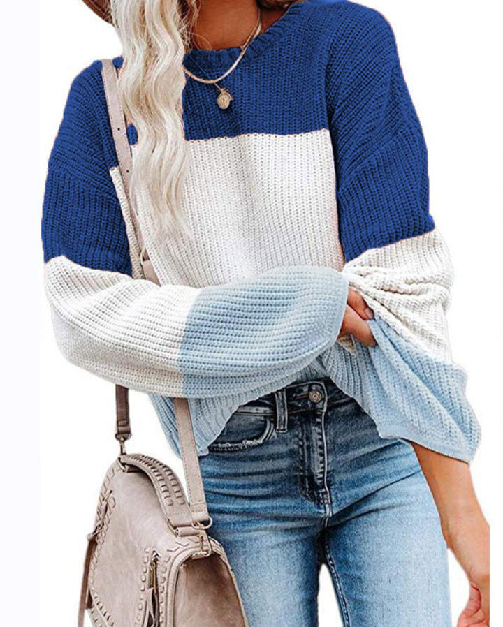 Women Oversize Colorblock Knit Sweater with Balloon Sleeves Mune Fashion
