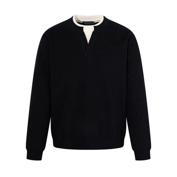 Men's fine-knit pullover with V-slit collar and ribbed finish Mune Fashion