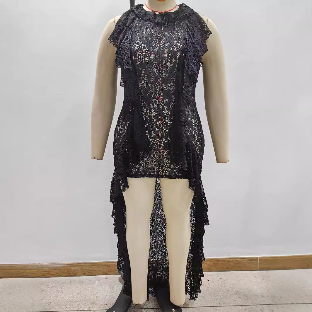Ladies elegant lace dress with ruffle details Mune Fashion