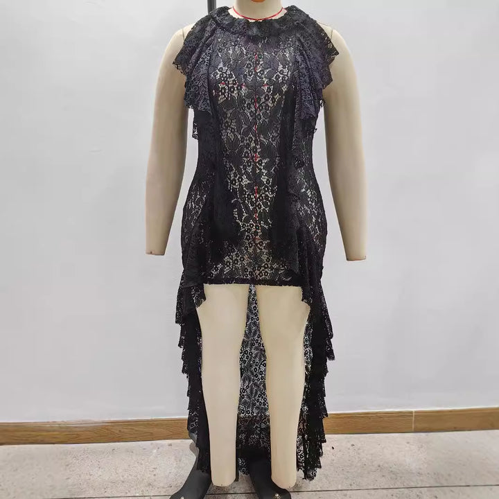 Ladies elegant lace dress with ruffle details Mune Fashion