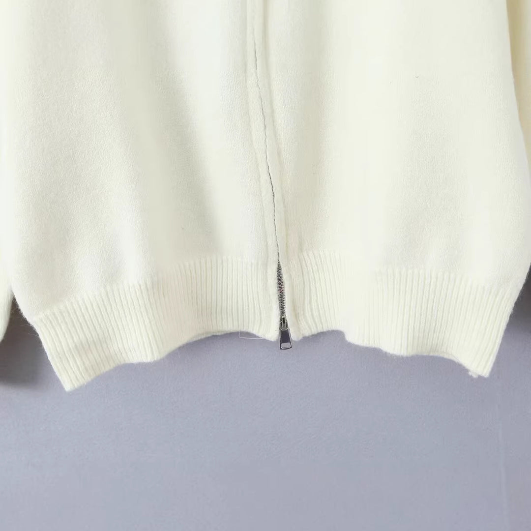 Women Oversized Zip Cardigan made of fine knit with high ribbed collar Mune Fashion