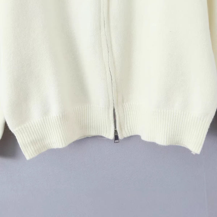 Women Oversized Zip Cardigan made of fine knit with high ribbed collar Mune Fashion