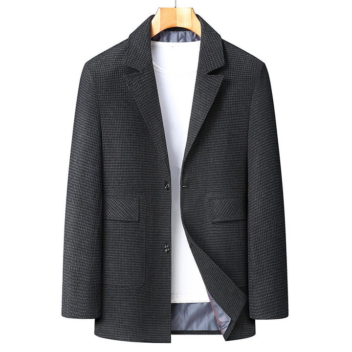 Men's transitional short coat in blazer style made of wool blend with houndstooth Mune Fashion