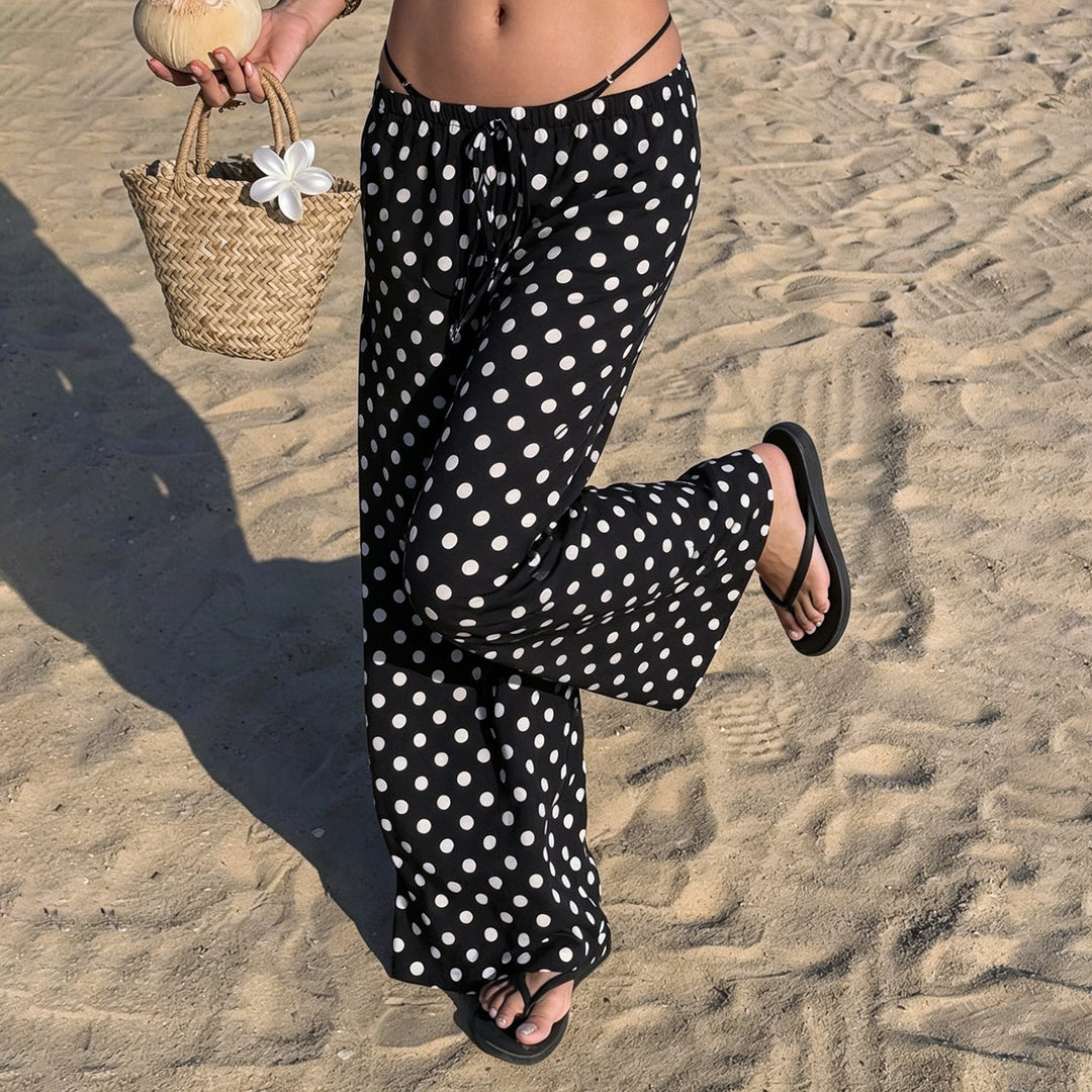 Women nan wide palazzo pants with elastic waistband and polka dot pattern Mune Fashion