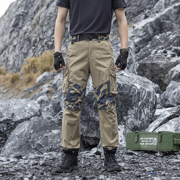 Men's Robust Tactical Cargo Pants with Camouflage Knee Panels, Elastic Hem and Utility Pockets Mune Fashion