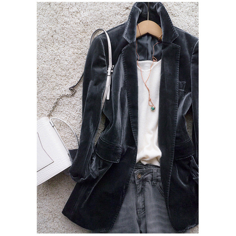 Ladies Elegant Velvet Blazer with Slim Fit Mune Fashion