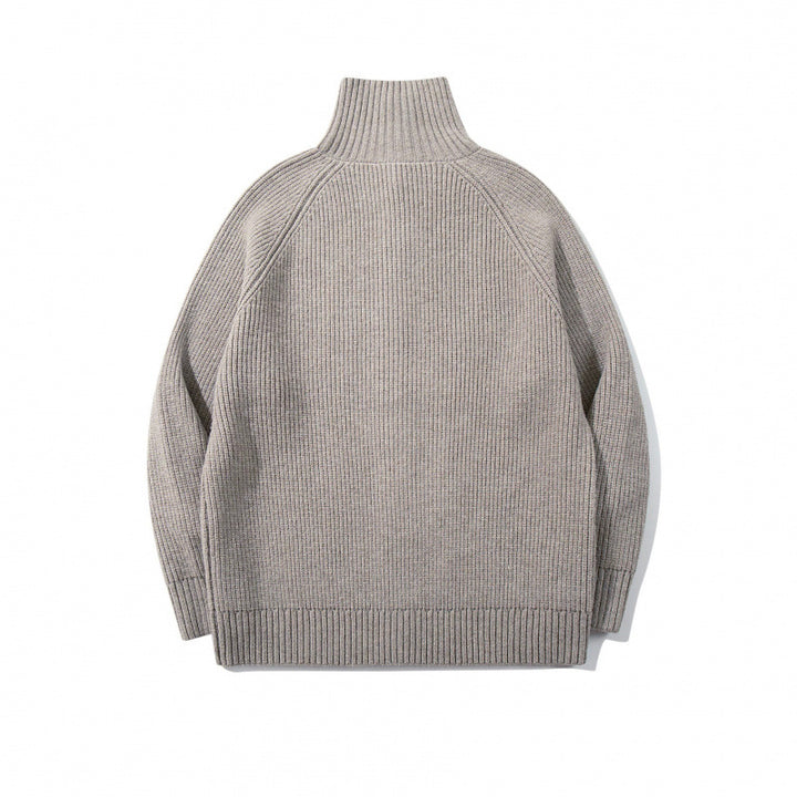Men's chunky knit button cardigan with high roll collar and raglan sleeves Mune Fashion