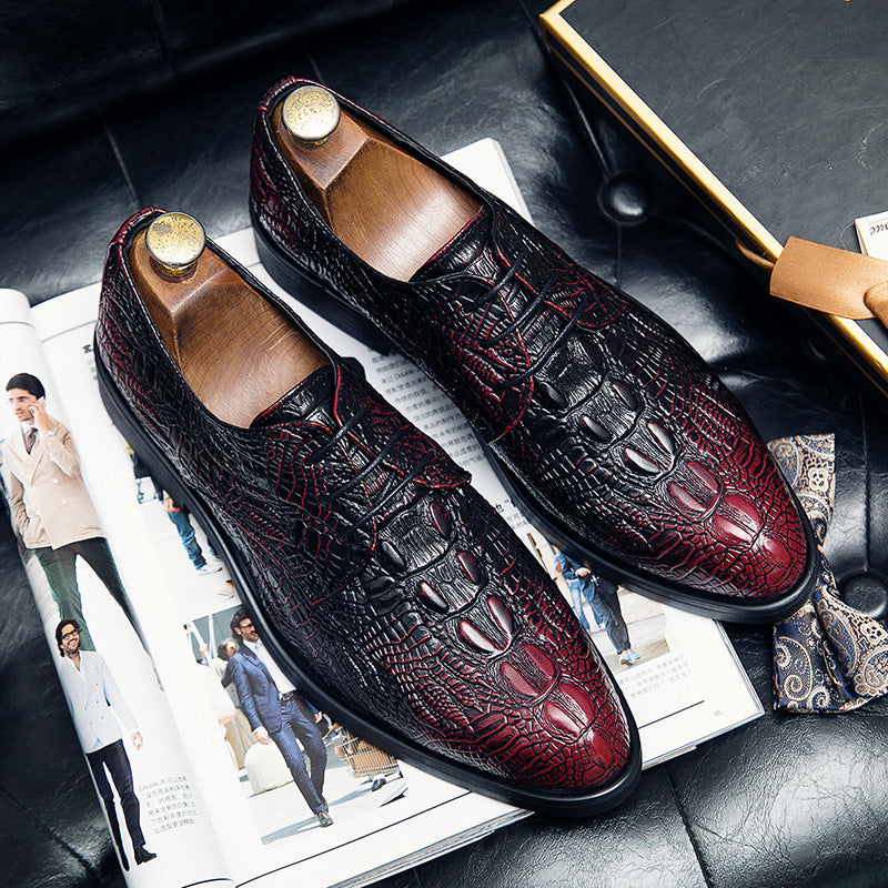 Men's elegant lace-up shoe in crocodile embossing look with padded comfort sole Mune Fashion
