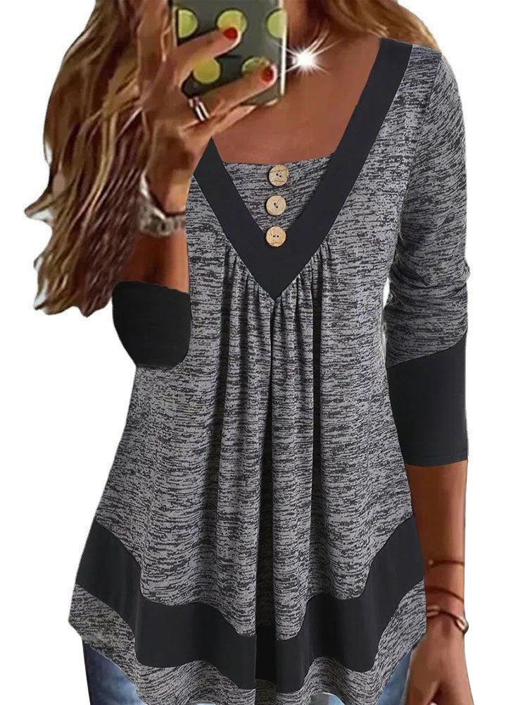 Women's Colorblock V-Neck Sweatshirt with Graphic Print Mune Fashion