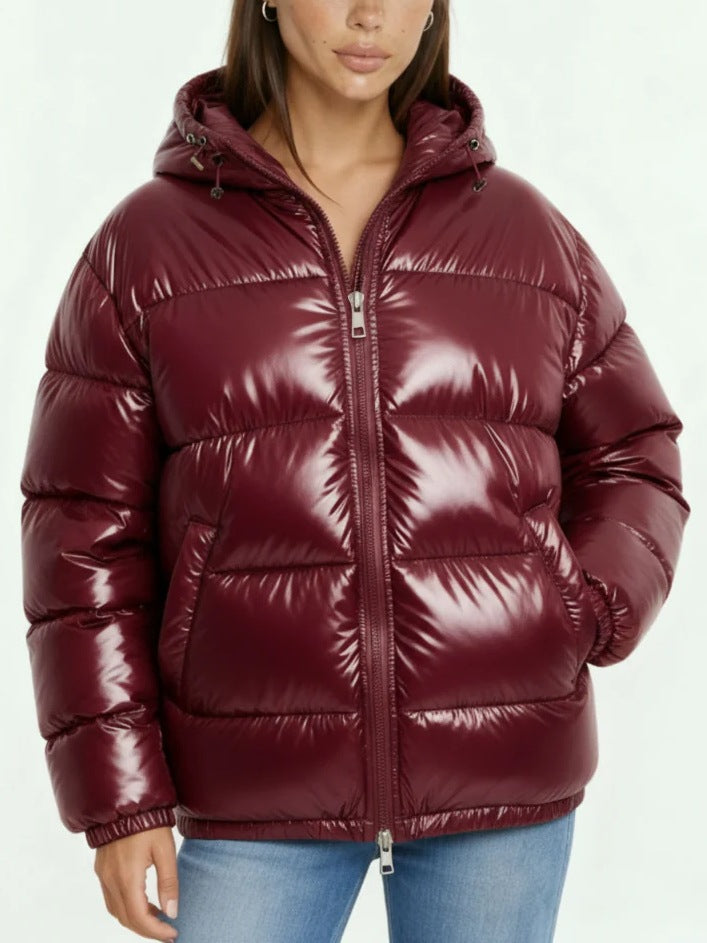 Women's High Gloss Quilted Jacket with Hood