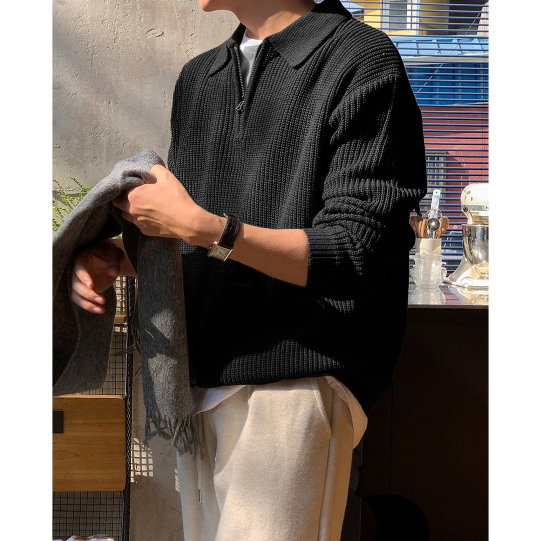 Men's Stylish Knit Sweater with Stand-Up Collar and Zipper Mune Fashion