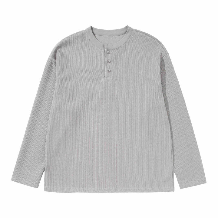 Unisex Structured Waffle Henley Shirt with Straight Hem and Oversized Silhouette Mune Fashion