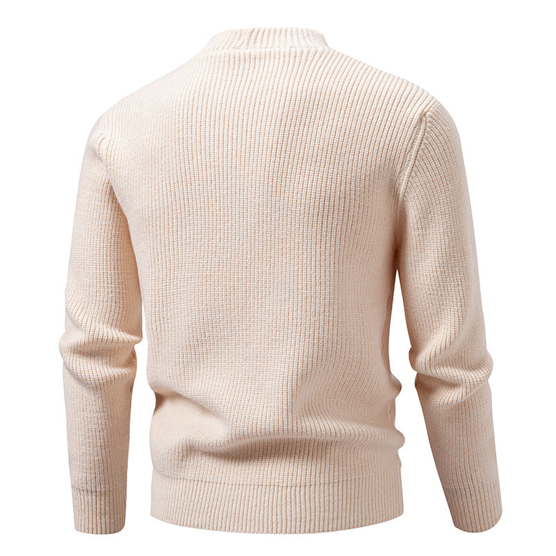 Men's fine knit sweater with asymmetric button placket and stand-up collar Mune Fashion