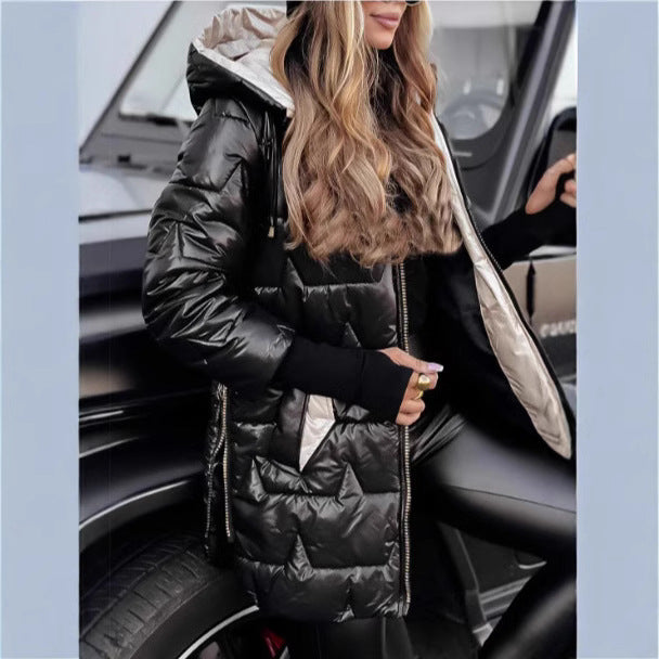 Women's quilted puffer coat with hood tailored silhouette and thermal insulation Mune Fashion