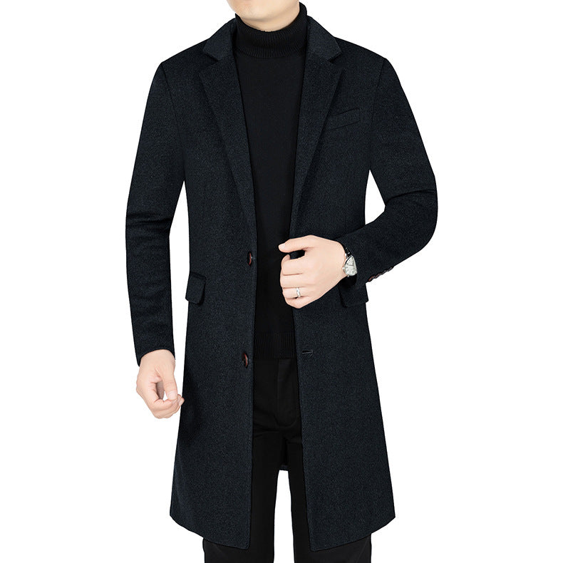 Men's Long Wool Blend Coat with Full Faux Fur Lining and Slim Silhouette Mune Fashion