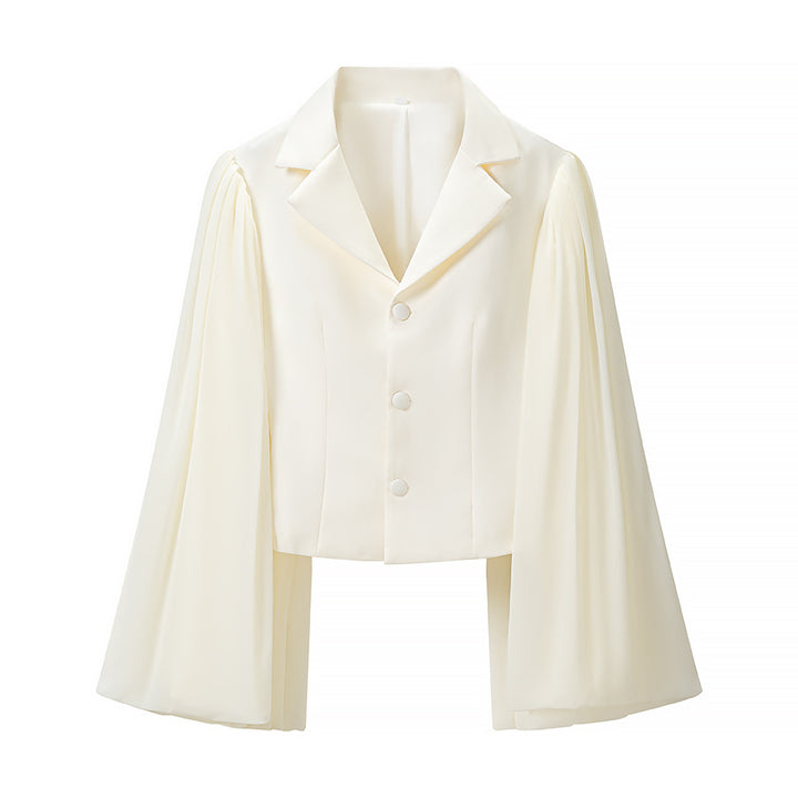 Women's Two-Piece Set with Short Blazer featuring Dramatic Bell Sleeves and Pleated Palazzo Pants Mune Fashion