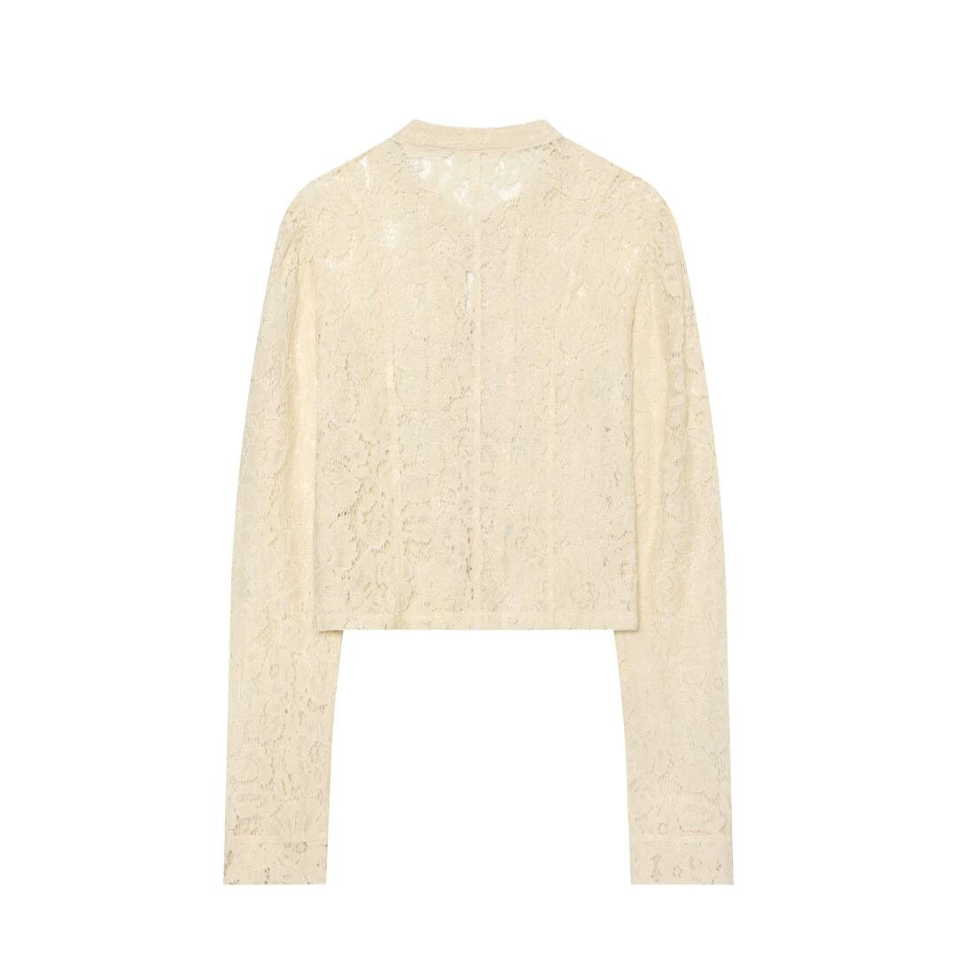 Women's lace jacket with Mandarin collar and decorative frog closures Mune Fashion