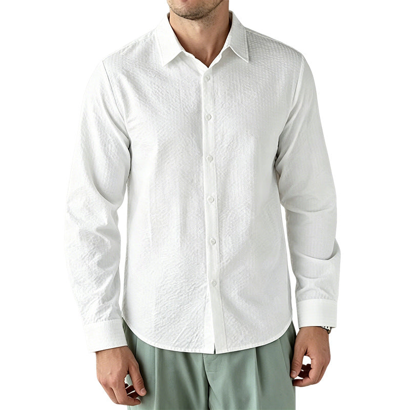 Men's Structured Cotton-Linen Shirt with Kent Collar and Rounded Hem Mune Fashion