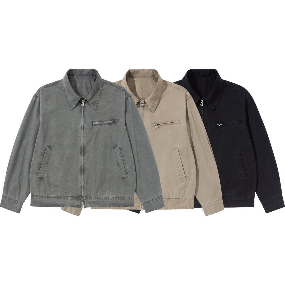 Men's Short Blouson in Vintage-Washed Canvas with Two-Way Zipper Mune Fashion