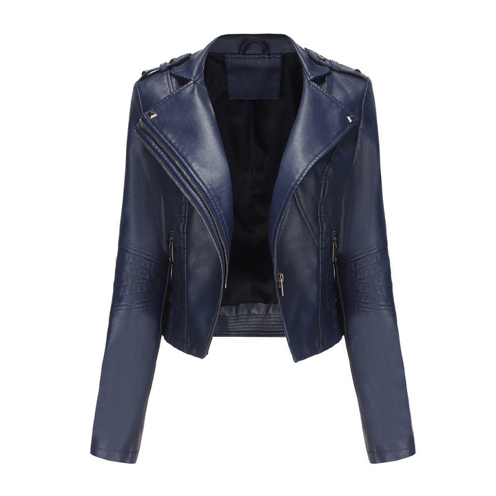 Women Stylish Biker Jacket with Asymmetrical Zipper and Detail Seams Mune