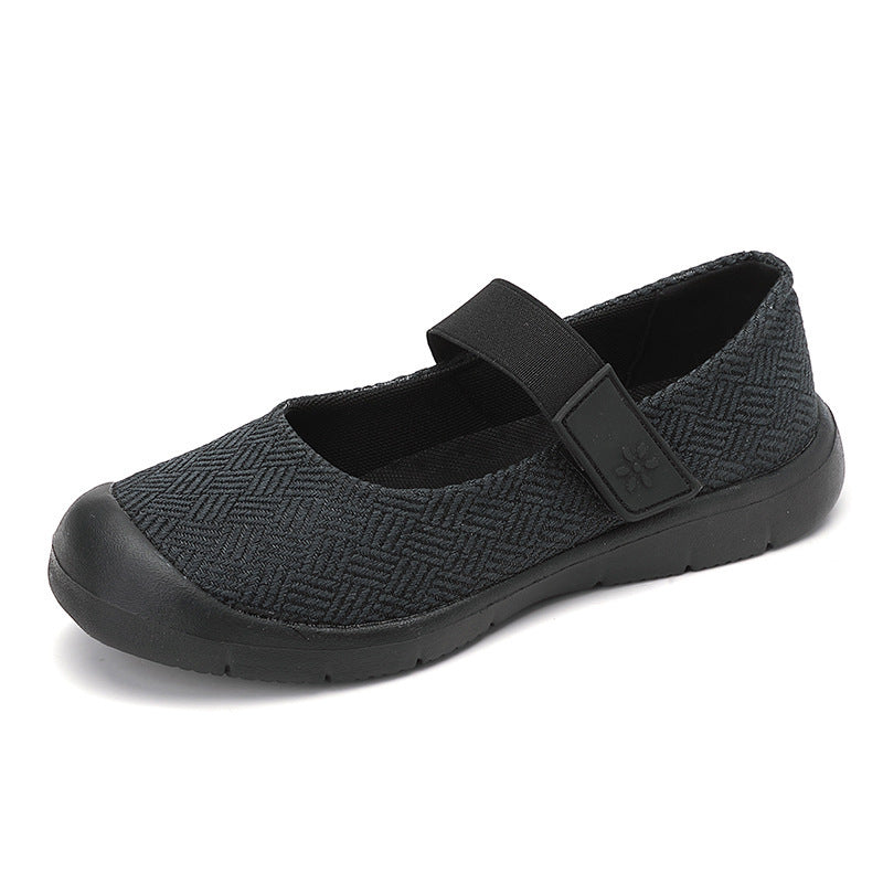 Ladies' comfortable knitted strap ballerina with adjustable hook-and-loop fastener and flexible rubber outsole Mune Fashion