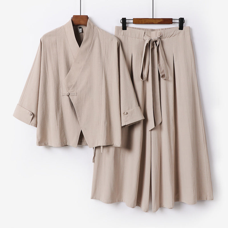 Women's Lightweight Kimono Loungewear Set with V-Neck Three-Quarter Sleeves and Wide Palazzo Pants Mune Fashion