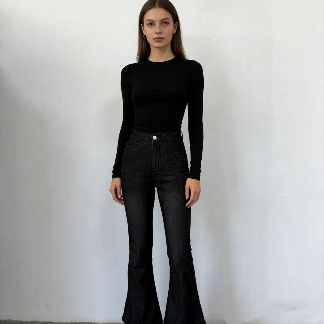 Women nan High-Waist flared jeans with shaping hip silhouette, reinforced leg seams, and extra wide trumpet legs Mune Fashion