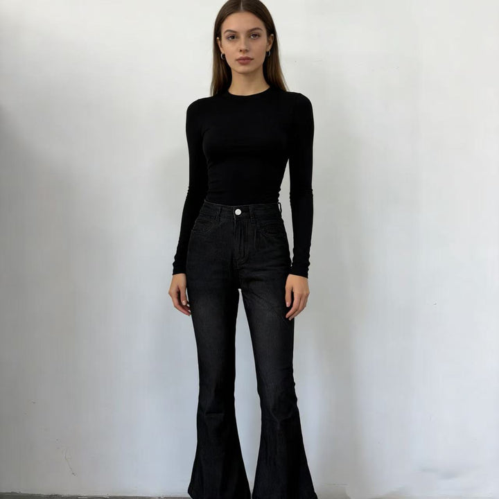 Women nan High-Waist flared jeans with shaping hip silhouette, reinforced leg seams, and extra wide trumpet legs Mune Fashion