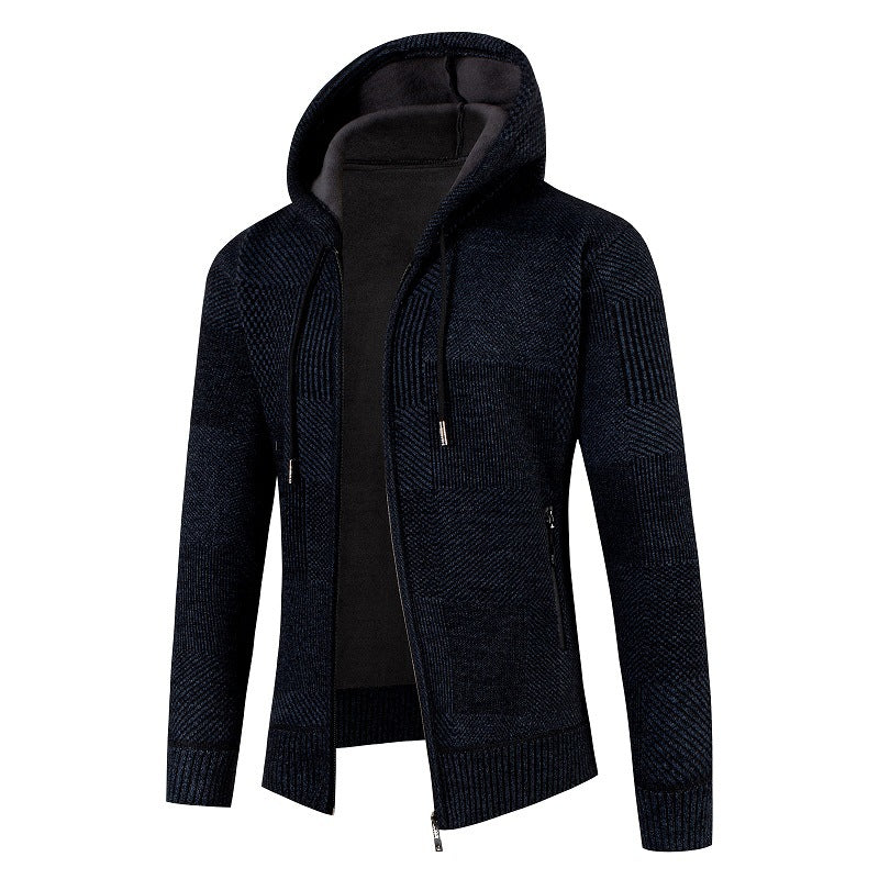 Men's structured knit zip hoodie with lined hood and graphic patch pattern Mune Fashion