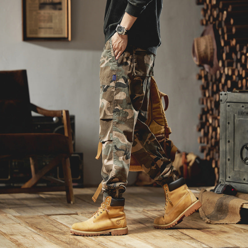 Herren Camouflage-Cargojogger aus robustem Ripstop mit Tunnelzugbund, Kniefalten und elastischen Bündchen Mune Fashion