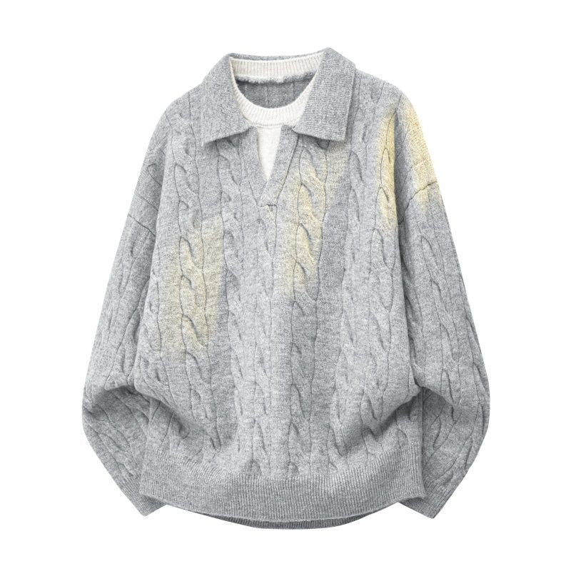 Women Oversize Cable Knit Sweater with High Roll Neck and Button Placket Mune Fashion