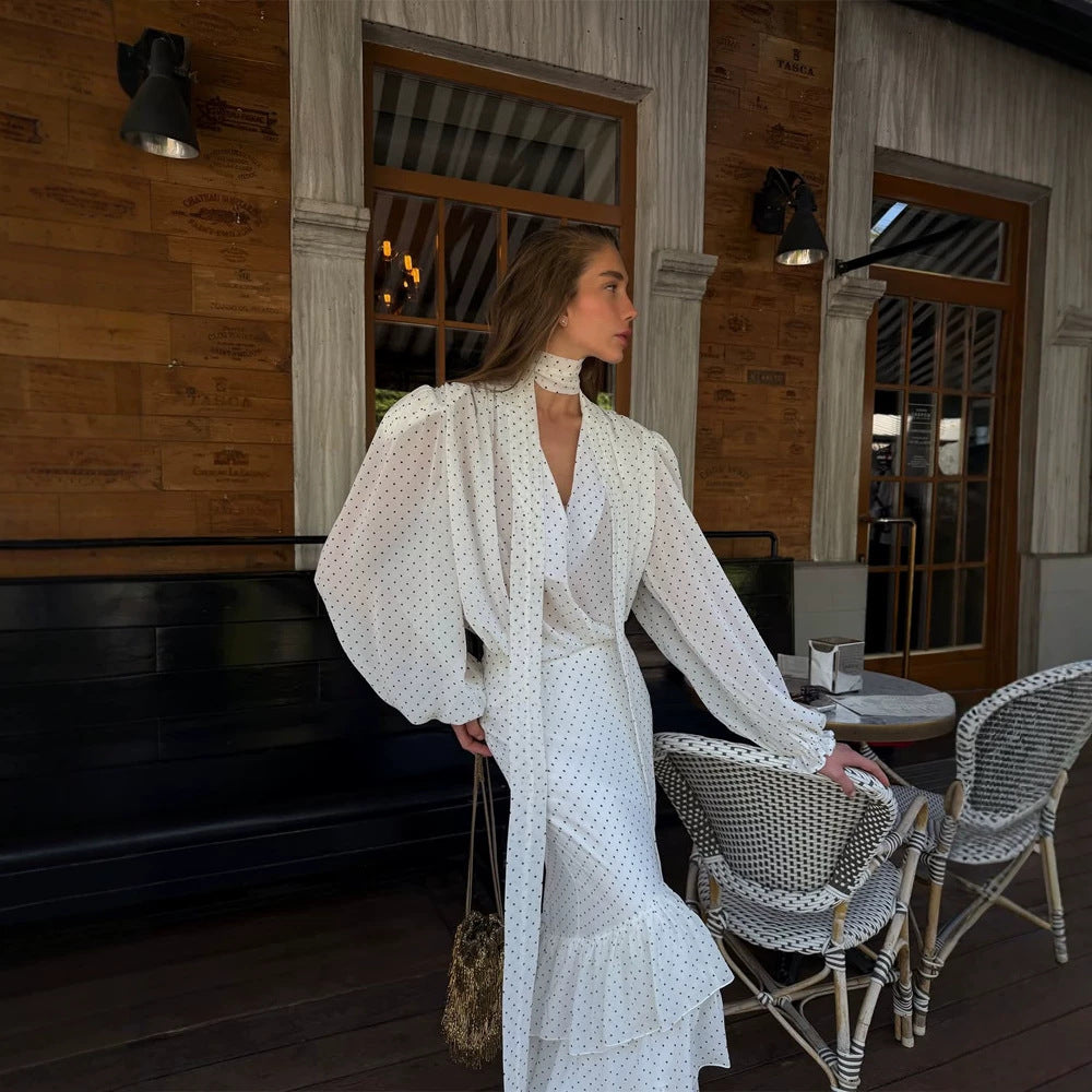 Women's Maxi Dress in Chiffon with Wrap Top, Bow and Tiered Ruffle Skirt Mune Fashion