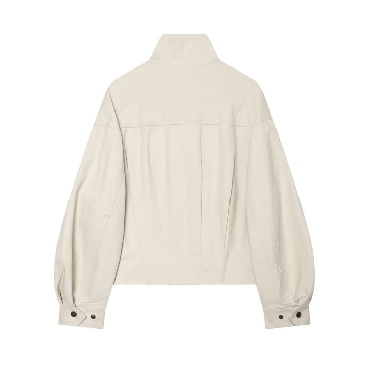 Women's Boxy Short Blouson with High Ribbed Stand-up Collar and Drawstring Hem Drune