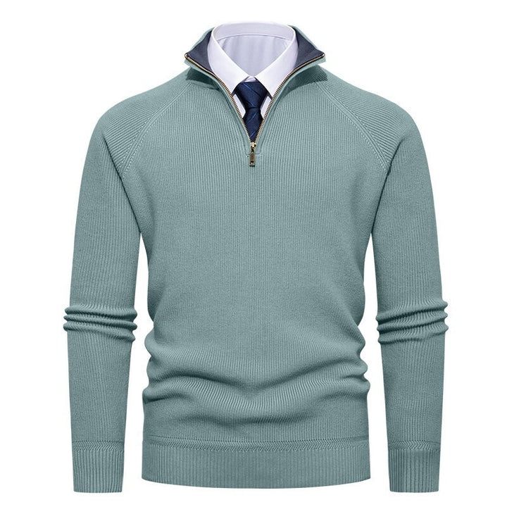 Men's fine knit pullover with half zip, structured ribbed look and inside contrasted standing collar Mune Fashion