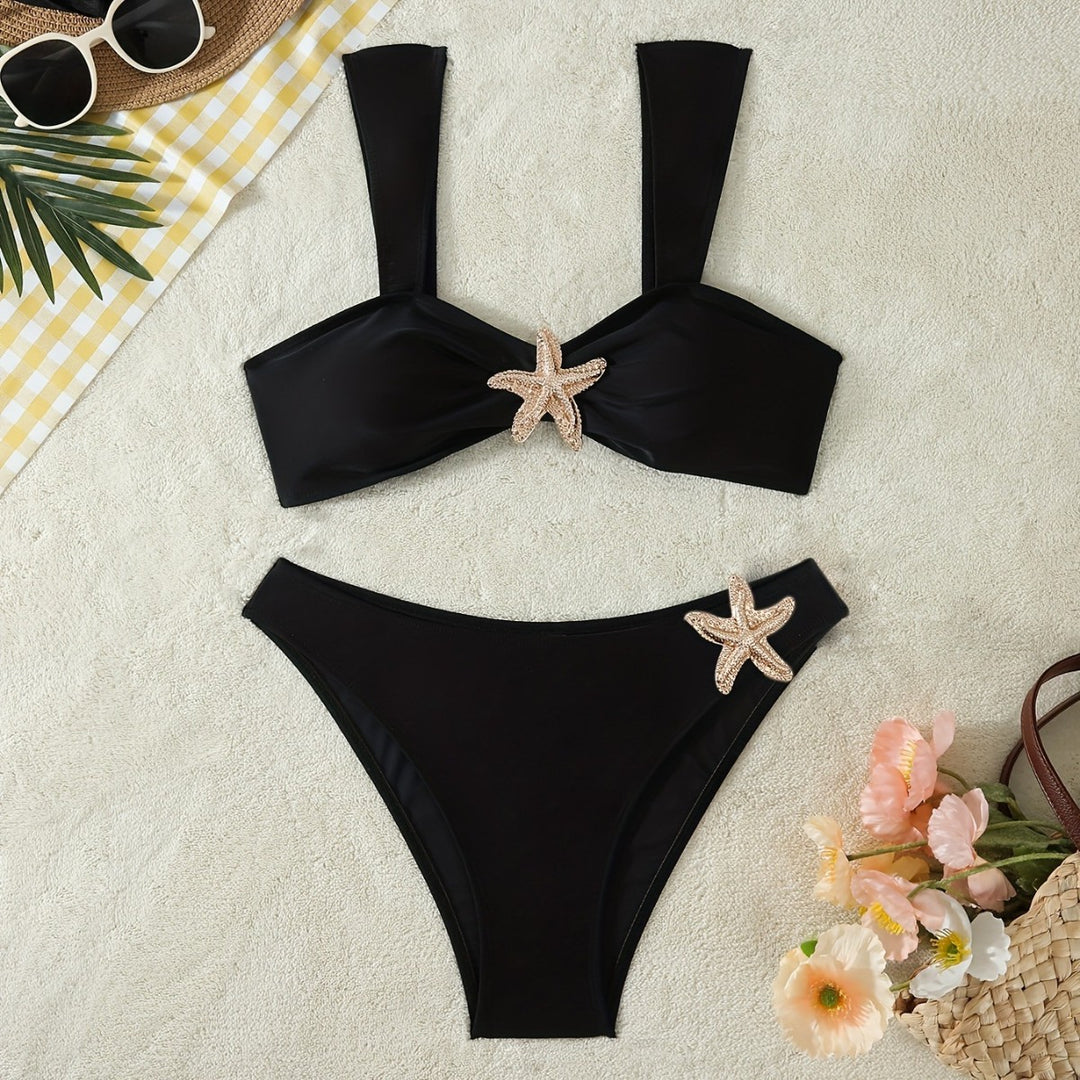 Women Elegant Bikini Set with Glamorous Star Applications Mune Fashion