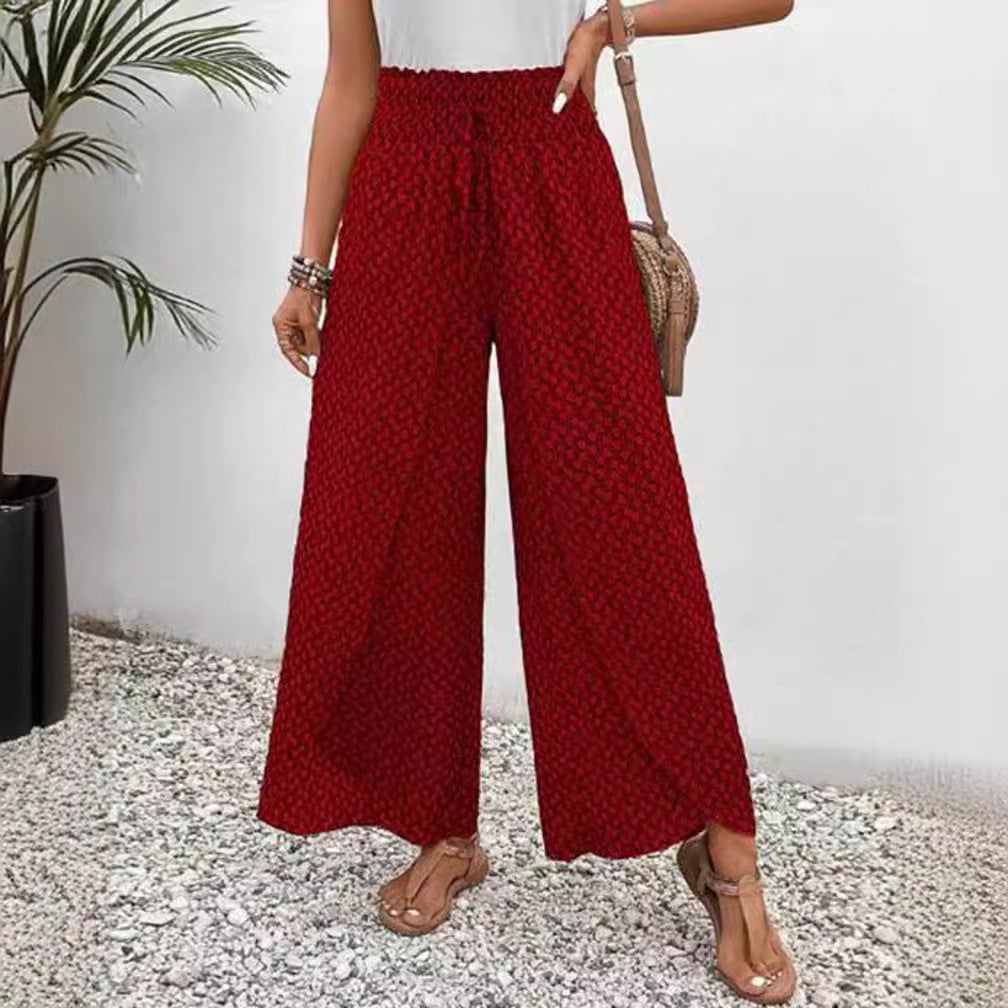Women's loose summer pants with smocked elastic waistband and palazzo silhouette Mune Fashion