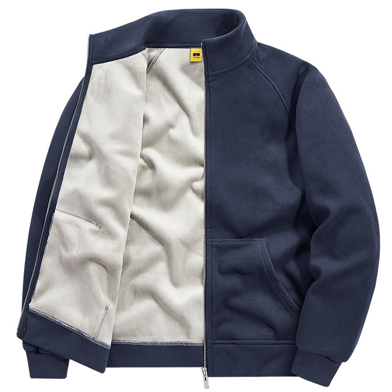 Men's Insulated Plush Lined Sweat Jacket with Stand-Up Collar and Concealed Inner Pockets Mune Fashion