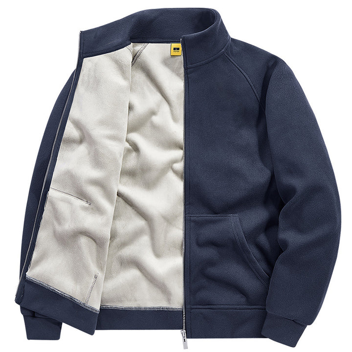Men's Insulated Plush Lined Sweat Jacket with Stand-Up Collar and Concealed Inner Pockets Mune Fashion