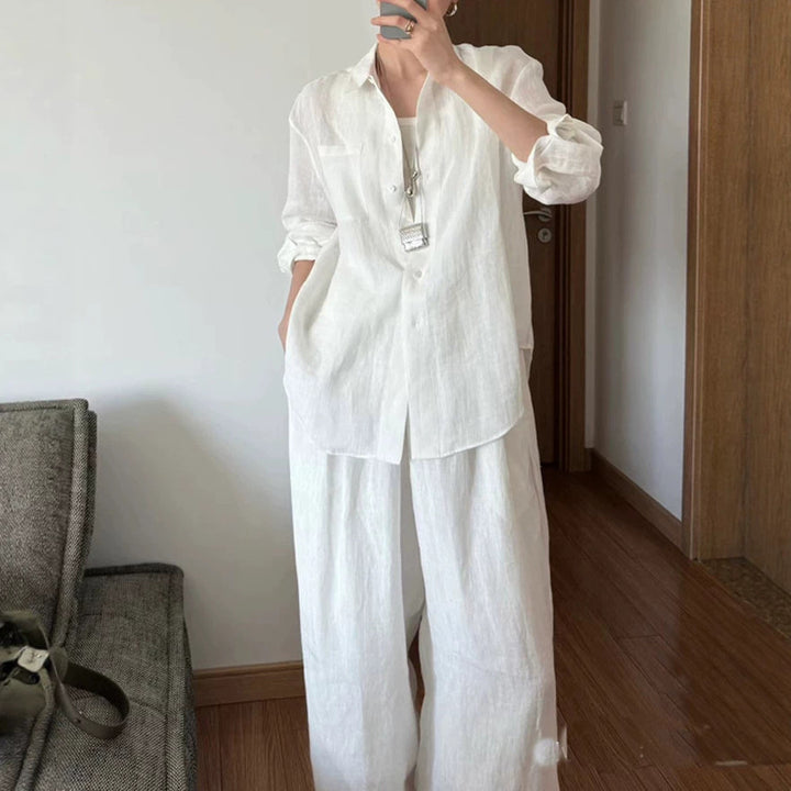 Women's Casual Long Sleeve Linen Blouse Mune Fashion