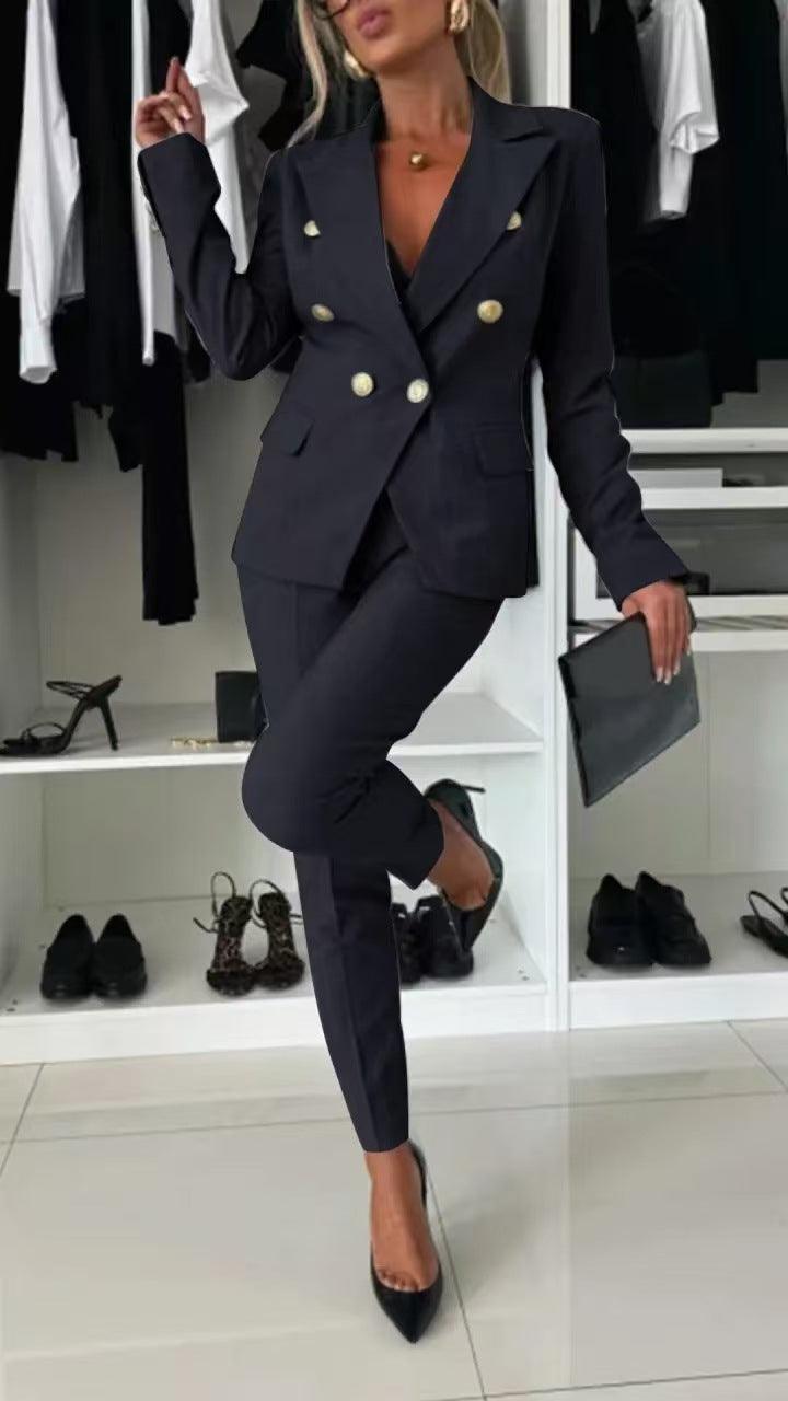 Ladies tailored double-breasted blazer with slim suit trousers Mune Fashion