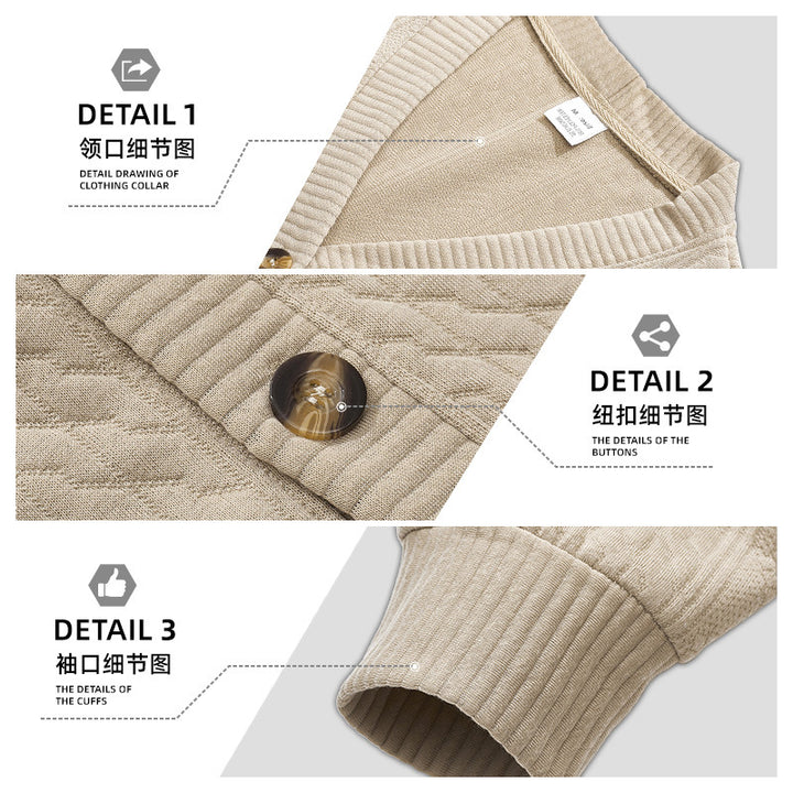 Men's elegant braided knit cardigan with V-neck button placket and patch pockets Mune Fashion