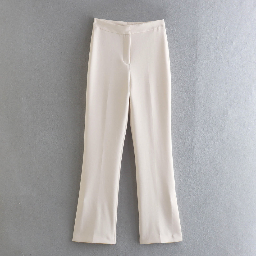 Ladies Elegant Stretch Trousers with Straight Leg and Crease Mune Fashion