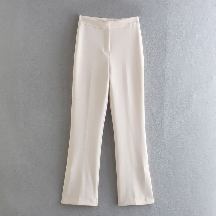 Ladies Elegant Stretch Trousers with Straight Leg and Crease Mune Fashion