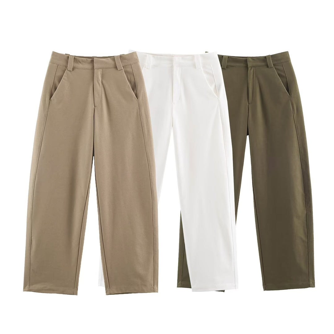 Women's High-Waisted Wide Cropped Pants with Crease and Side Pockets Drune