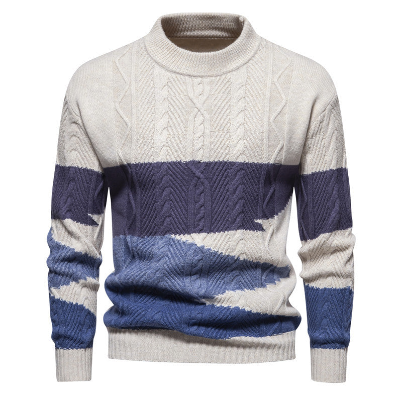 Men's Structured Colorblock Cable Knit Turtleneck Sweater in Cotton Blend Mune Fashion