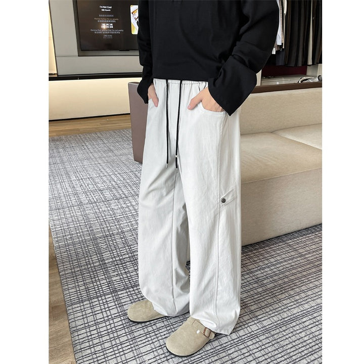 Men's Loose-Fitting Cargo Casual Pants with Elastic Waistband, Drawstring, and Side Flap Pocket Mune Fashion