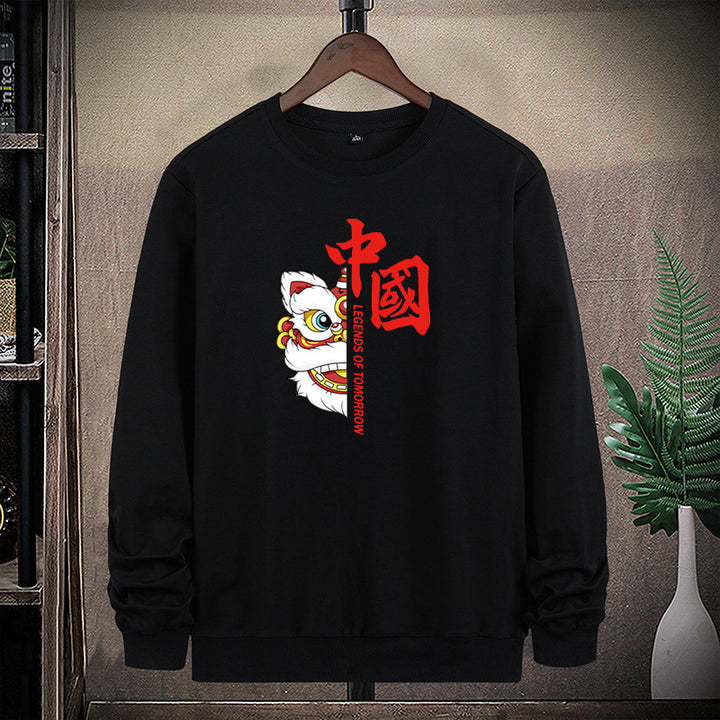 Men's sweatshirt with traditional lion dance motif and round neckline Mune Fashion