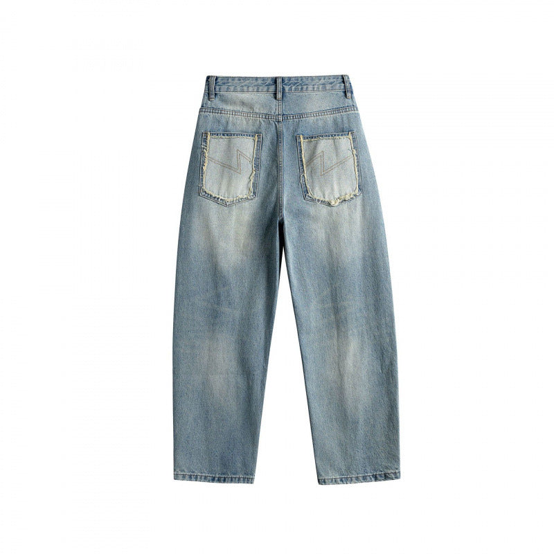Ladies High-Waist Baggy Jeans with pre-shaped side pockets and light used wash Mune Fashion